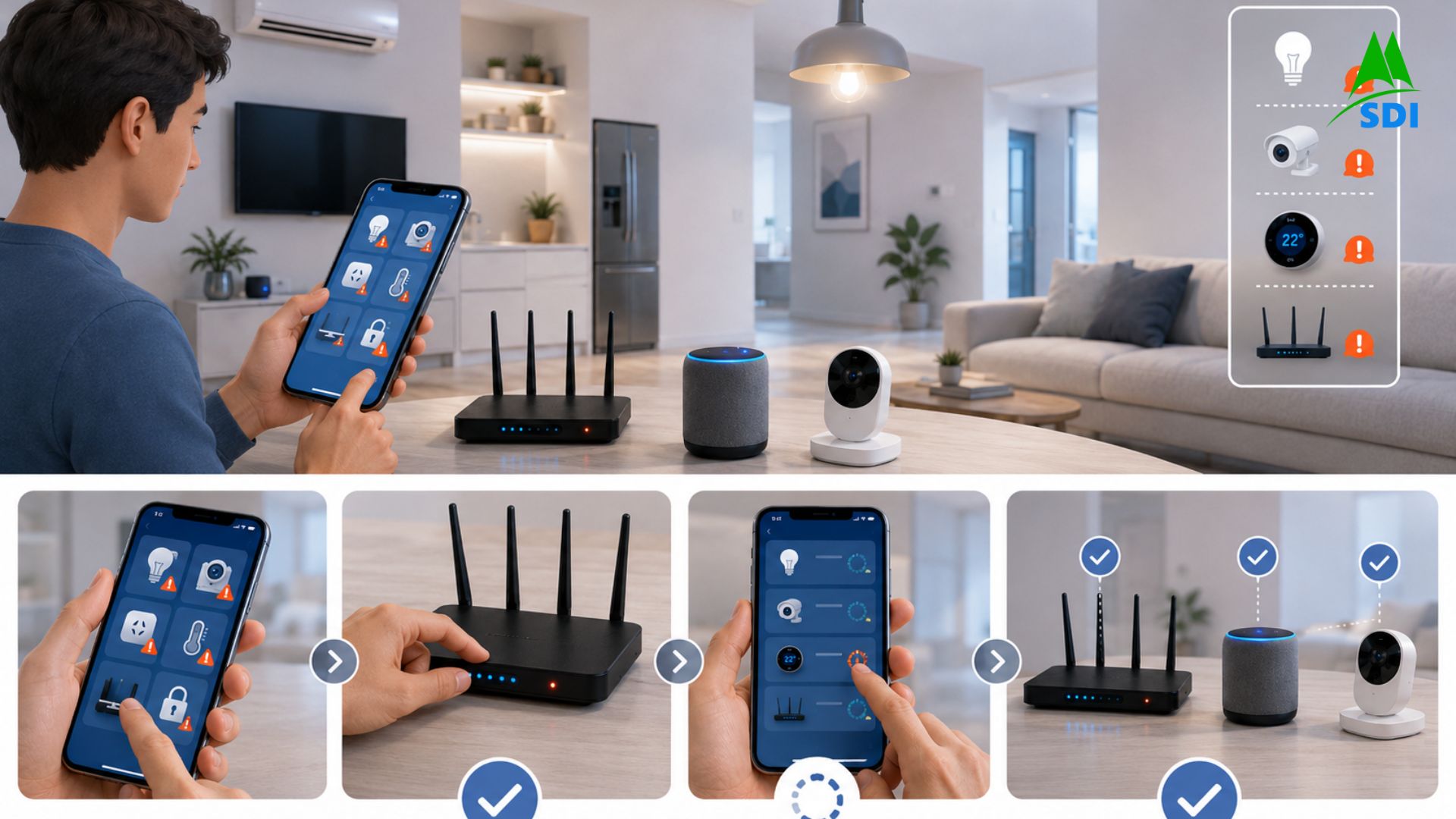 Cách khắc phục smarthome bị lỗi bằng kiểm tra router và thiết bị