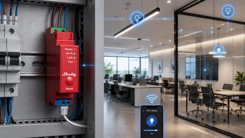 Điều khiển đèn văn phòng với Shelly Pro 1PM