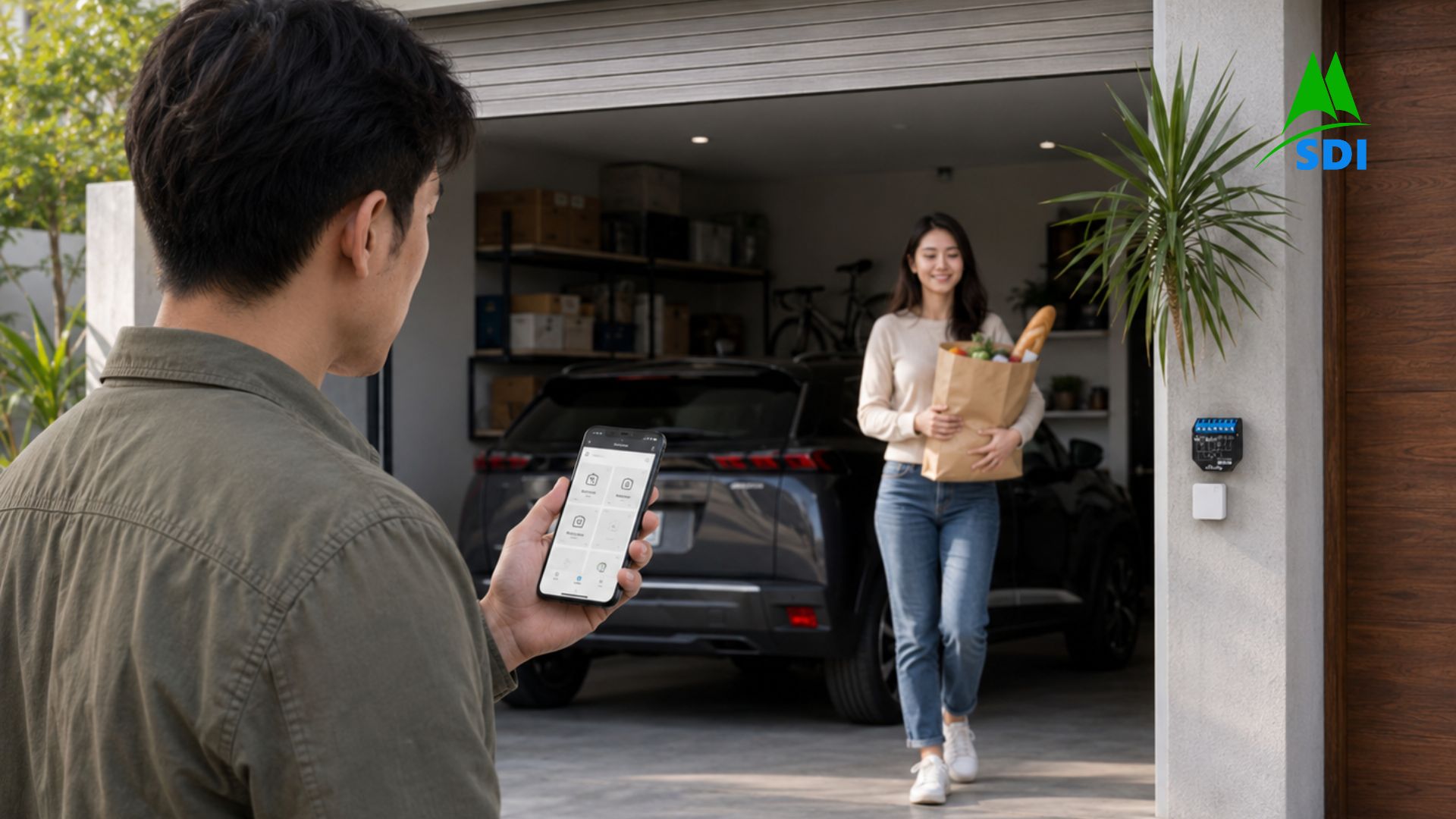 Shelly Plus 2PM đóng vai trò gì trong hệ thống điều khiển cửa cuốn từ xa